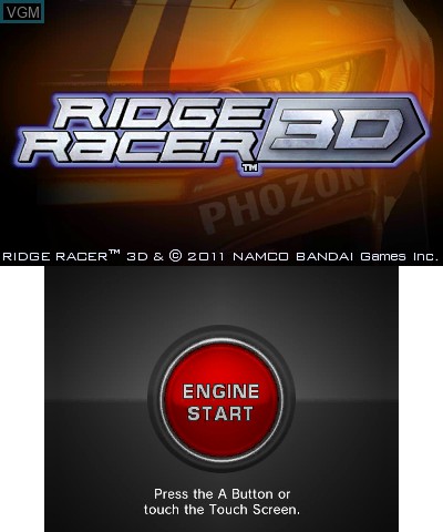Title screen of the game Ridge Racer 3D on Nintendo 3DS