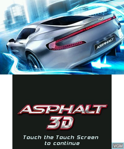 Title screen of the game Asphalt 3D on Nintendo 3DS