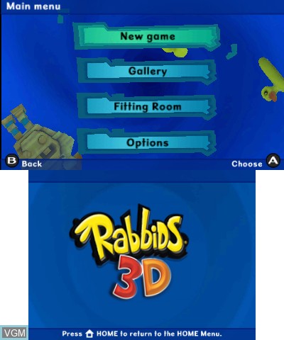 Title screen of the game Rabbids 3D on Nintendo 3DS
