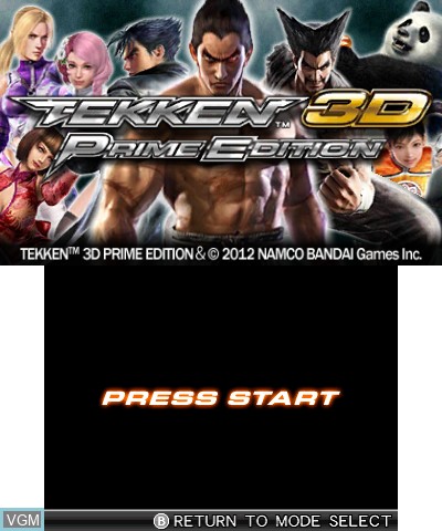 Title screen of the game Tekken 3D - Prime Edition on Nintendo 3DS