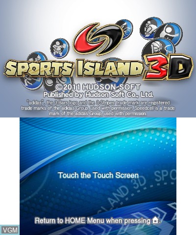 Title screen of the game Sports Island 3D on Nintendo 3DS