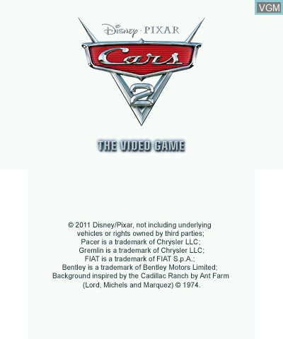Title screen of the game Cars 2 on Nintendo 3DS