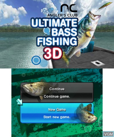 Title screen of the game Angler's Club - Ultimate Bass Fishing 3D on Nintendo 3DS