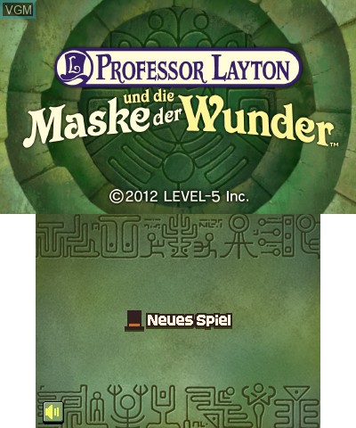 Title screen of the game Professor Layton und die Maske der Wunder on Nintendo 3DS