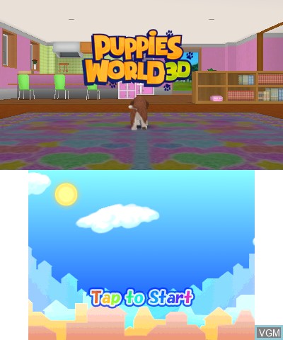Title screen of the game Puppies World 3D on Nintendo 3DS