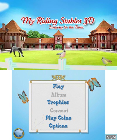Title screen of the game My Riding Stables 3D - Jumping for the Team on Nintendo 3DS