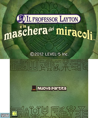 Title screen of the game Professor Layton e la maschera dei Miracoli, Il on Nintendo 3DS
