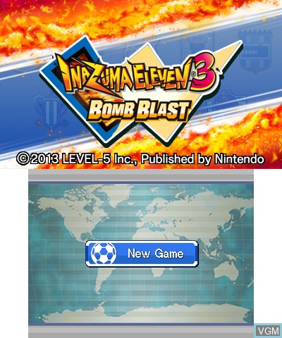 Title screen of the game Inazuma Eleven 3 - Bomb Blast on Nintendo 3DS