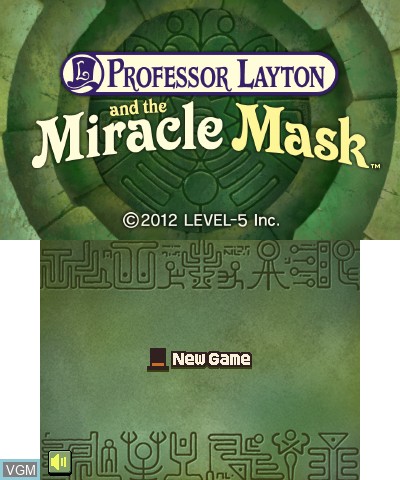 Title screen of the game Professor Layton and the Miracle Mask on Nintendo 3DS