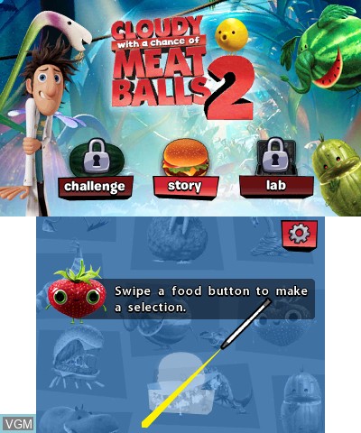 Title screen of the game Cloudy with a Chance of Meatballs 2 on Nintendo 3DS