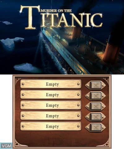 Title screen of the game Murder on the Titanic on Nintendo 3DS