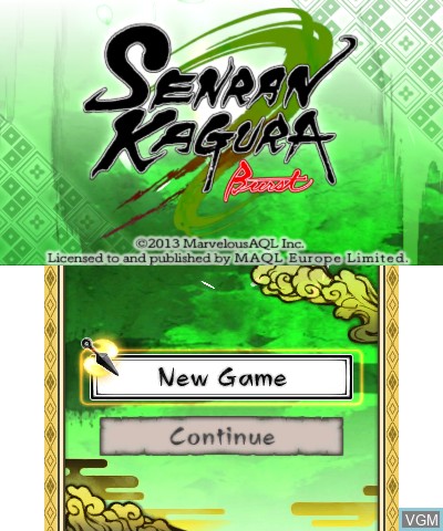 Title screen of the game Senran Kagura Burst on Nintendo 3DS