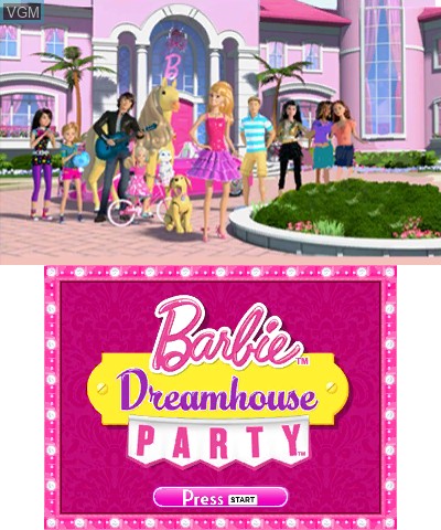 Title screen of the game Barbie Dreamhouse Party on Nintendo 3DS