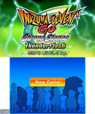 Title screen of the game Inazuma Eleven GO - Chrono Stones - Thunderflash on Nintendo 3DS