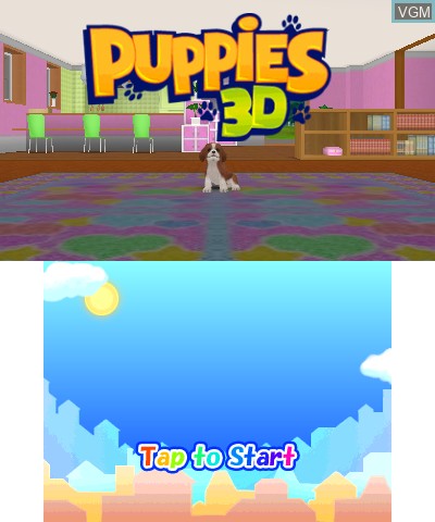 Title screen of the game Puppies 3D on Nintendo 3DS