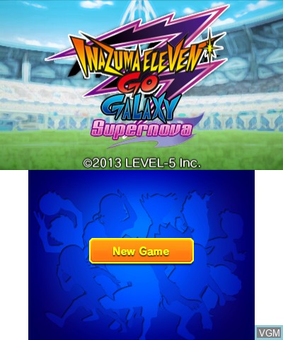 Title screen of the game Inazuma Eleven Go Galaxy - Supernova on Nintendo 3DS