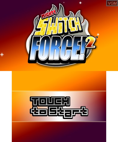 Title screen of the game Mighty Switch Force! 2 on Nintendo 3DS