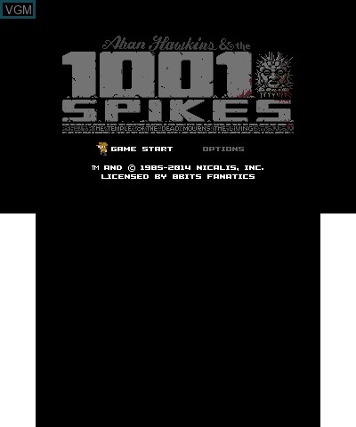 Title screen of the game 1001 Spikes on Nintendo 3DS
