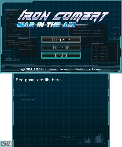 Title screen of the game Iron Combat - War in the Air on Nintendo 3DS