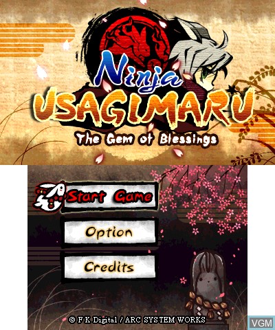 Title screen of the game Ninja Usagimaru - The Gem of Blessings on Nintendo 3DS