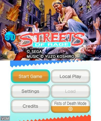 Title screen of the game 3D Streets of Rage on Nintendo 3DS