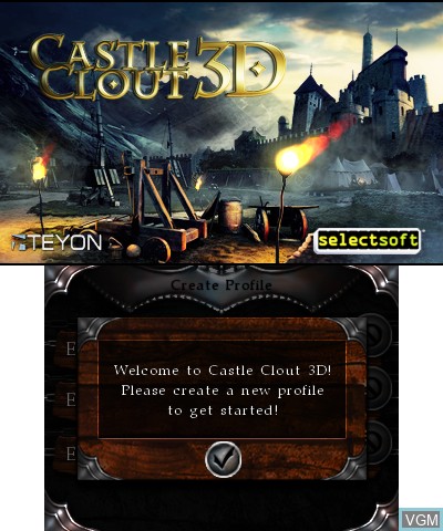 Title screen of the game Castle Clout 3D on Nintendo 3DS