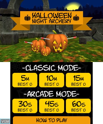 Title screen of the game Halloween Night Archery on Nintendo 3DS