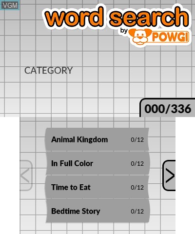 Title screen of the game Word Search by POWGI on Nintendo 3DS