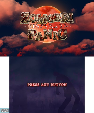 Title screen of the game Zomgeri Panic Nightmare on Nintendo 3DS