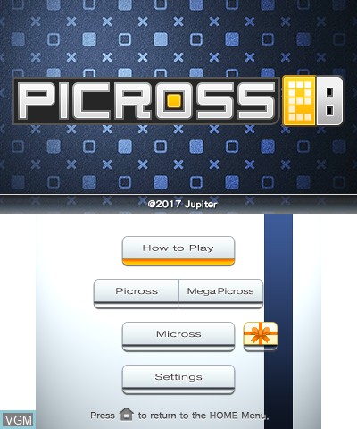 Title screen of the game Picross e8 on Nintendo 3DS