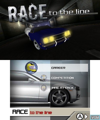 Title screen of the game Race to the Line on Nintendo 3DS