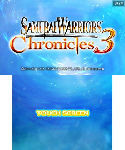 Title screen of the game Samurai Warriors Chronicles 3 on Nintendo 3DS