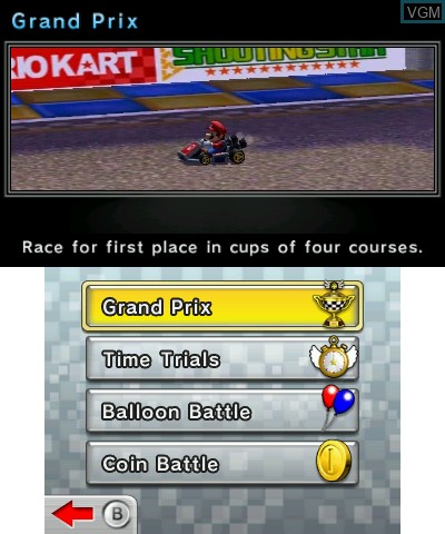 Menu screen of the game Mario Kart 7 on Nintendo 3DS