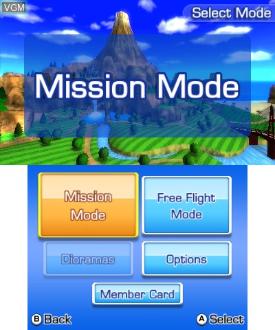 Menu screen of the game Pilotwings Resort on Nintendo 3DS