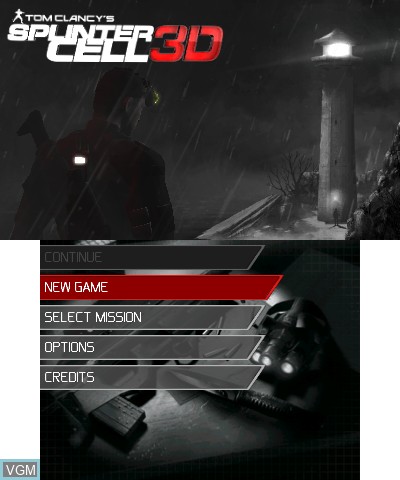 Menu screen of the game Tom Clancy's Splinter Cell 3D on Nintendo 3DS