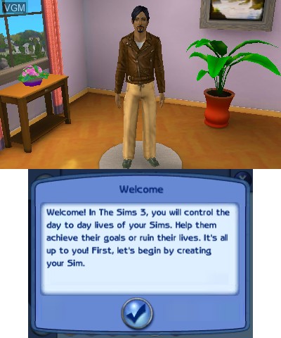 Menu screen of the game Sims 3, The on Nintendo 3DS