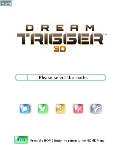 Menu screen of the game Dream Trigger 3D on Nintendo 3DS