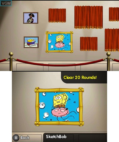 Menu screen of the game SpongeBob Squigglepants 3D on Nintendo 3DS