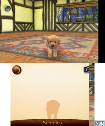 Menu screen of the game Nintendogs + Cats - Golden Retriever & New Friends on Nintendo 3DS