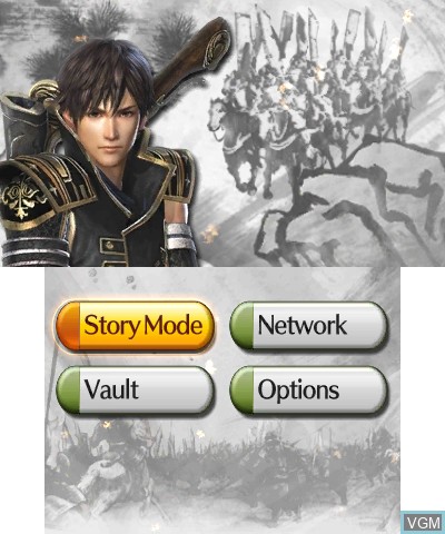 Menu screen of the game Samurai Warriors Chronicles on Nintendo 3DS