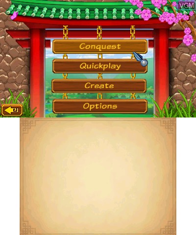 Menu screen of the game Mahjong 3D - Warriors of the Emperor on Nintendo 3DS