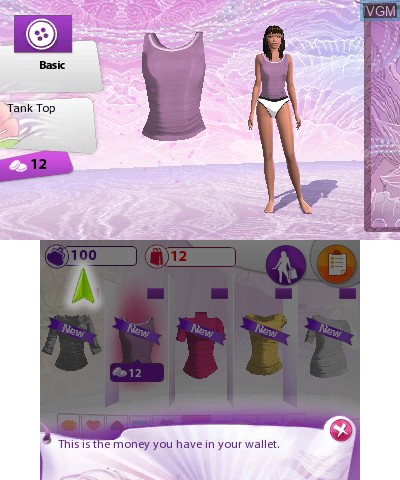 Menu screen of the game Imagine Fashion Designer 3D on Nintendo 3DS