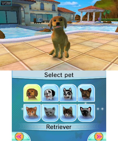 Menu screen of the game Cats & Dogs - Pets at Play on Nintendo 3DS