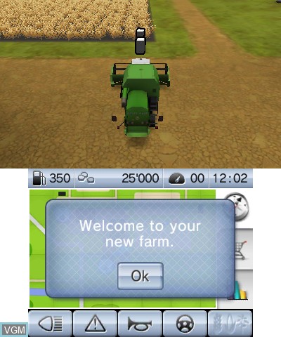 Menu screen of the game Farming Simulator 2012 3D on Nintendo 3DS