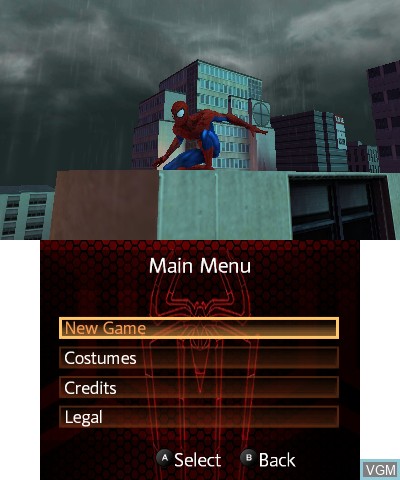 Menu screen of the game Amazing Spider-Man 2, The on Nintendo 3DS