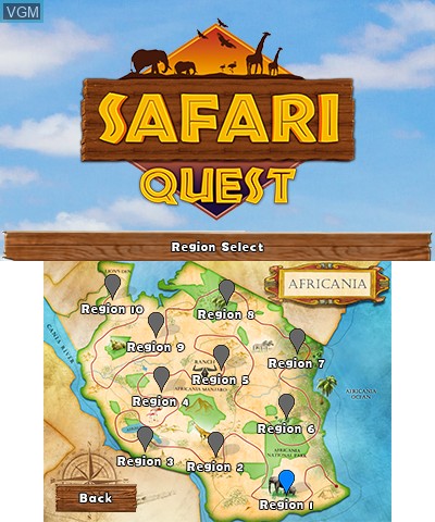 Menu screen of the game Safari Quest on Nintendo 3DS