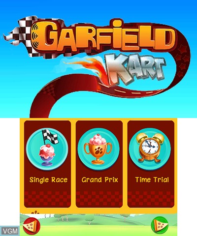 Menu screen of the game Garfield Kart on Nintendo 3DS