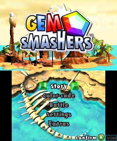 Menu screen of the game Gem Smashers on Nintendo 3DS