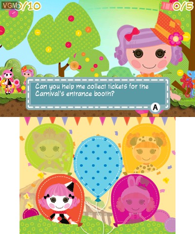 Menu screen of the game Lalaloopsy - Carnival of Friends on Nintendo 3DS