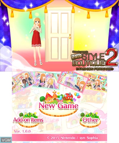 Menu screen of the game New Style Boutique 2 - Fashion Forward on Nintendo 3DS